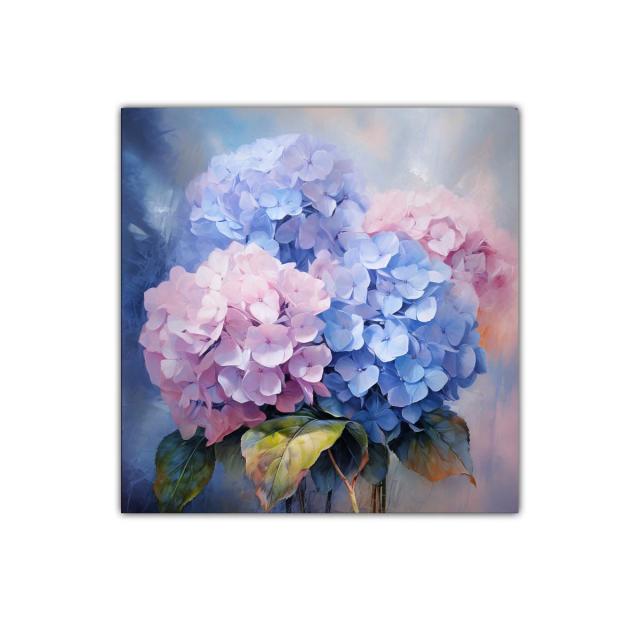 Cuadro decorativo con ramo de hortensias en tonos suaves