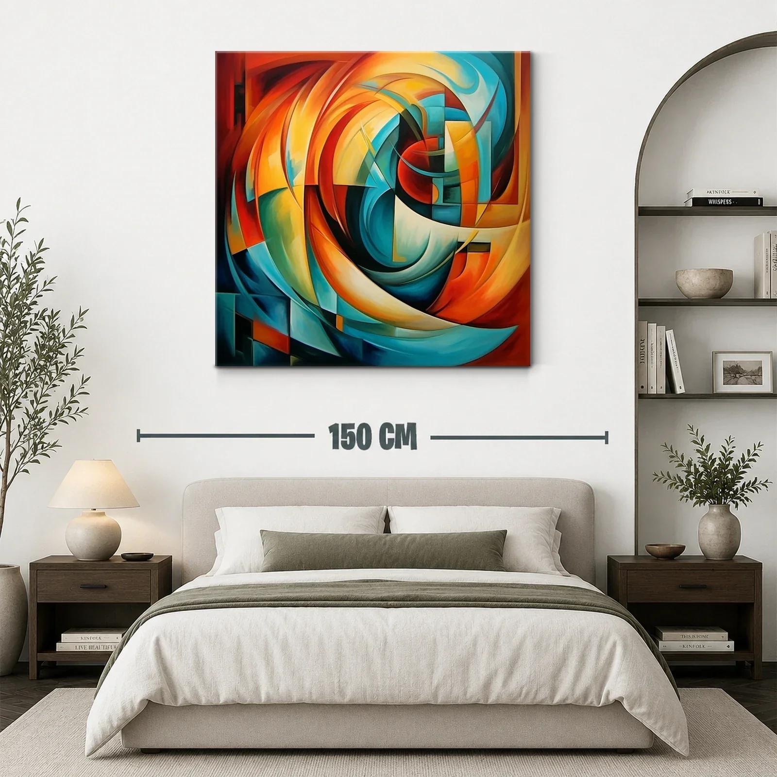 Cuadro abstracto con vibrantes formas en tonos cálidos y fríos — miniatura 3
