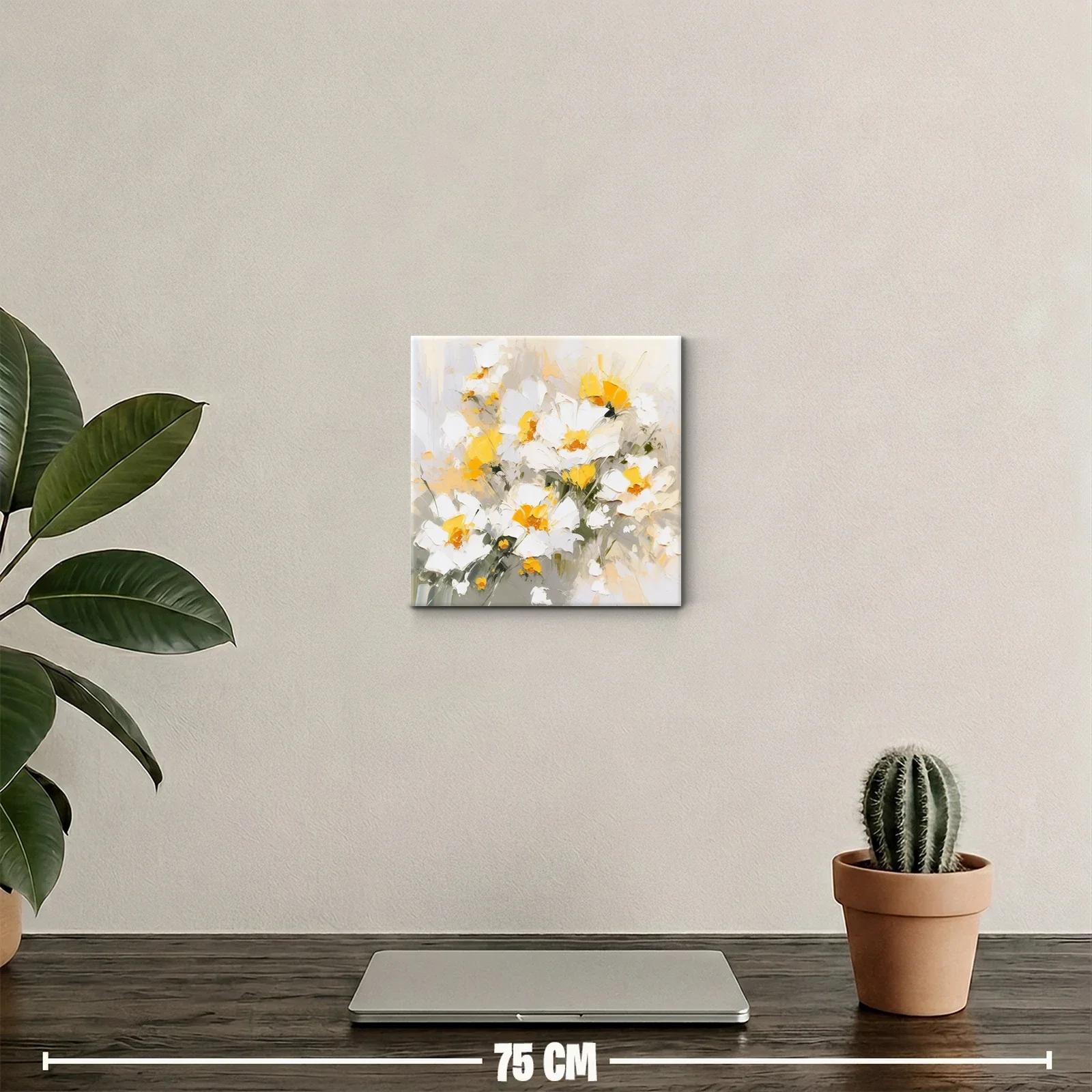 Cuadro decorativo de flores blancas y amarillas vibrantes — miniatura 2