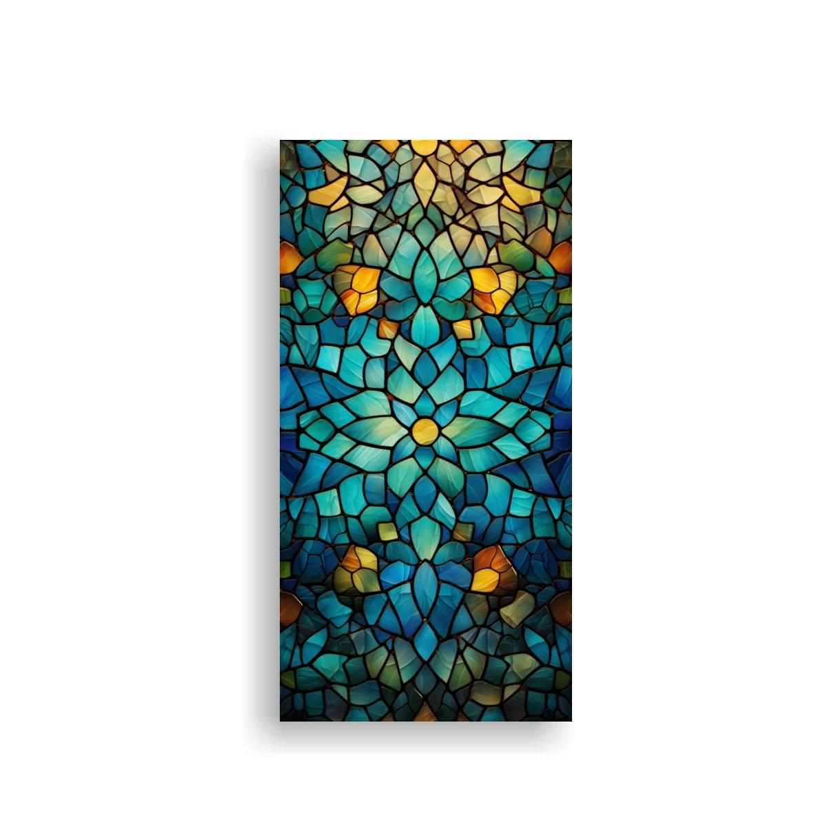 Cuadro mandala floral azul turquesa con acentos dorados