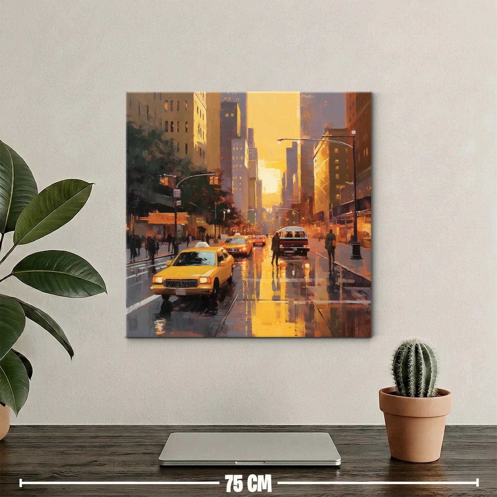 Atardecer urbano con taxis en calles mojadas — miniatura 2