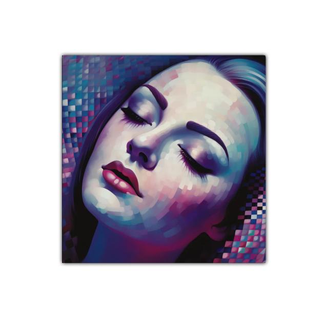 Rostro femenino en tonos violetas y azules suaves