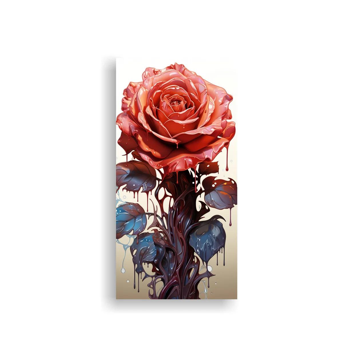 Cuadro rosa coral con goteos artísticos