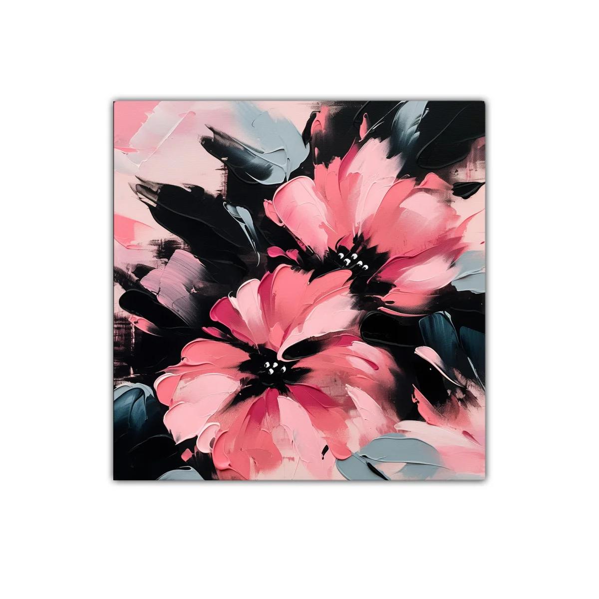 Cuadro decorativo con flores en tonos rosa y negro vibrantes — imagen principal