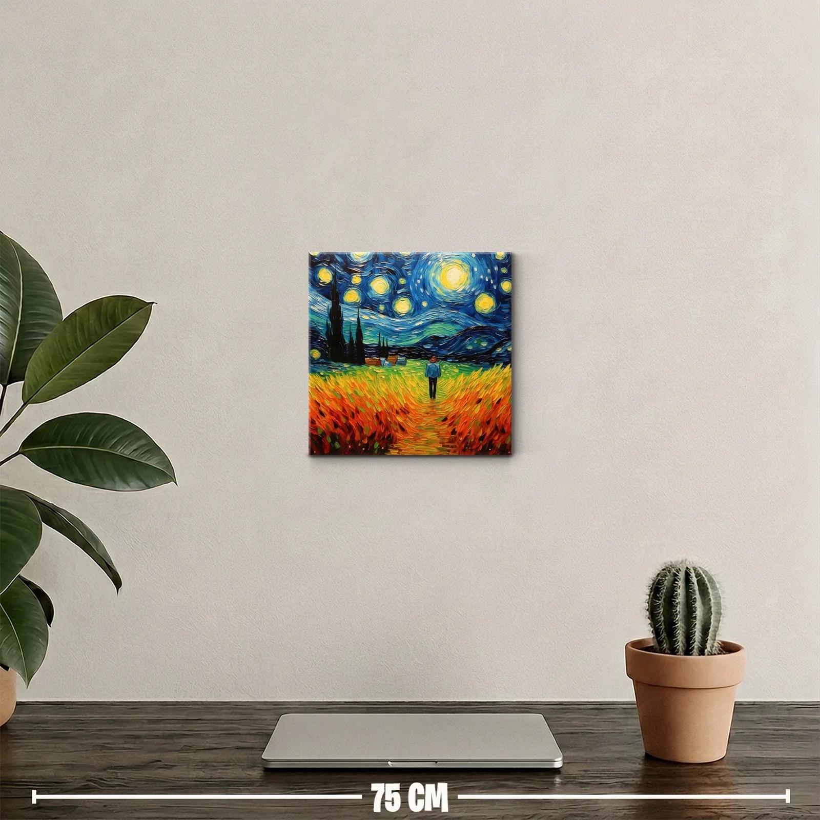 Paisaje Nocturno con Cielo Estrellado y Campo Dorado — miniatura 2
