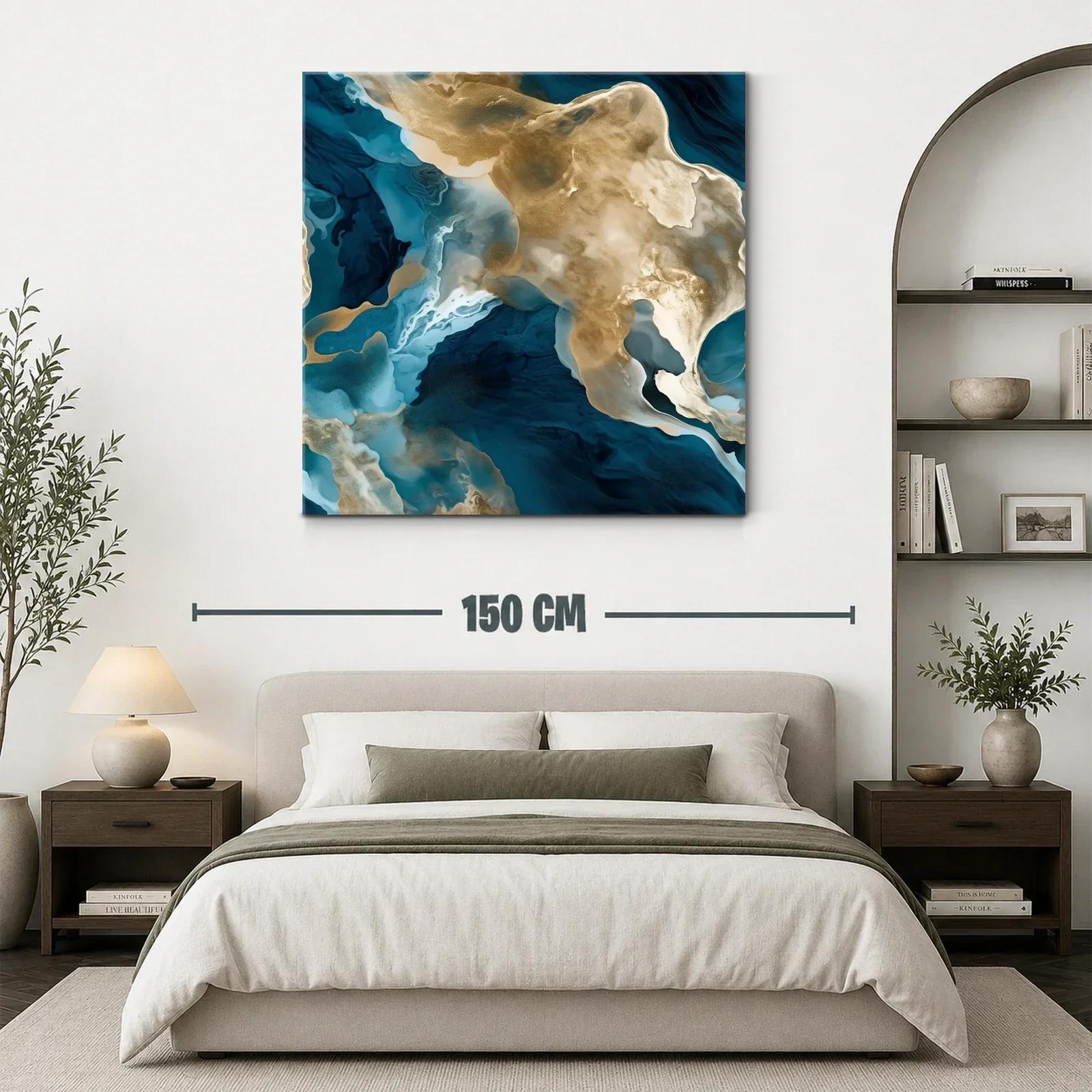Cuadro abstracto con tonos dorados y azules intensos — miniatura 3