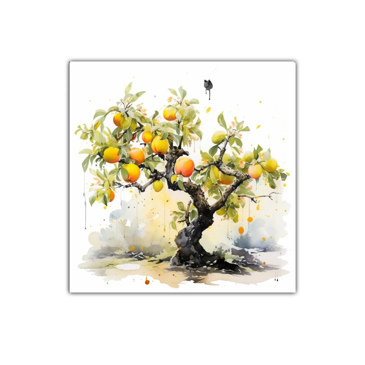 Cuadro decorativo con árbol de frutas vibrantes y hojas verdes — miniatura 1