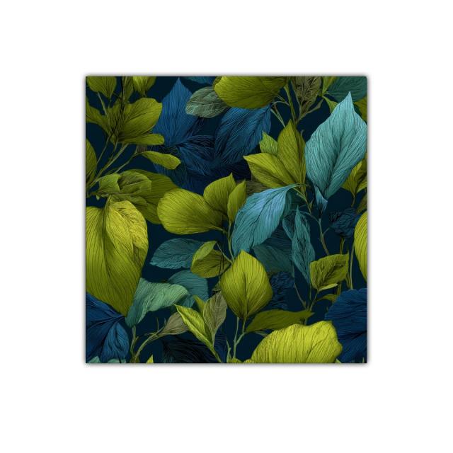 Cuadro decorativo con hojas en tonos verdes y azules