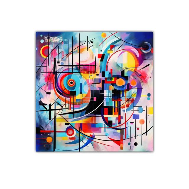 Cuadro abstracto colorido con composiciones geométricas dinámicas