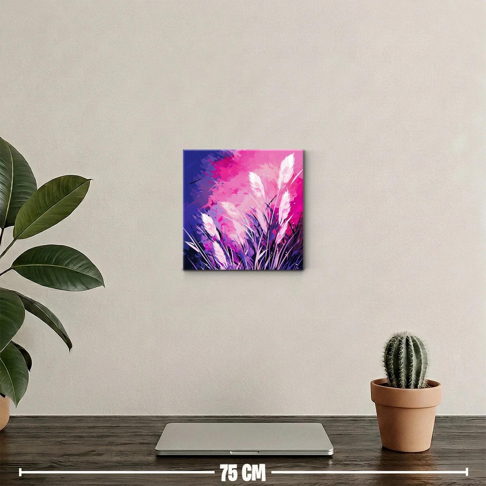 Cuadro decorativo con espigas blancas sobre fondo rosa y azul — miniatura 2