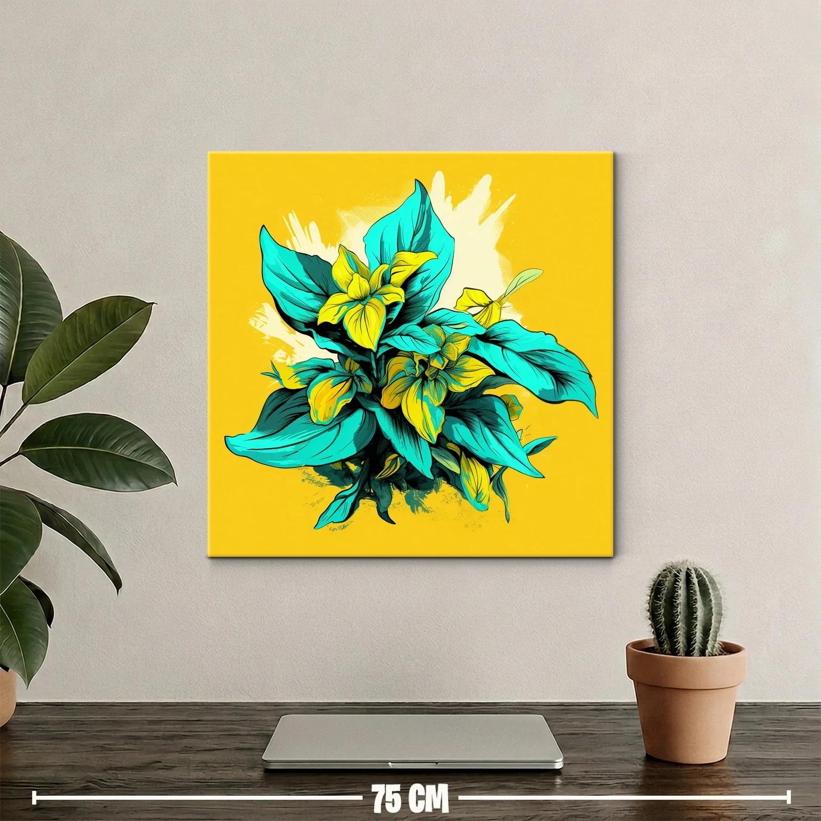 Composición Vibrante con Flores y Hojas en Amarillo y Turquesa — miniatura 2
