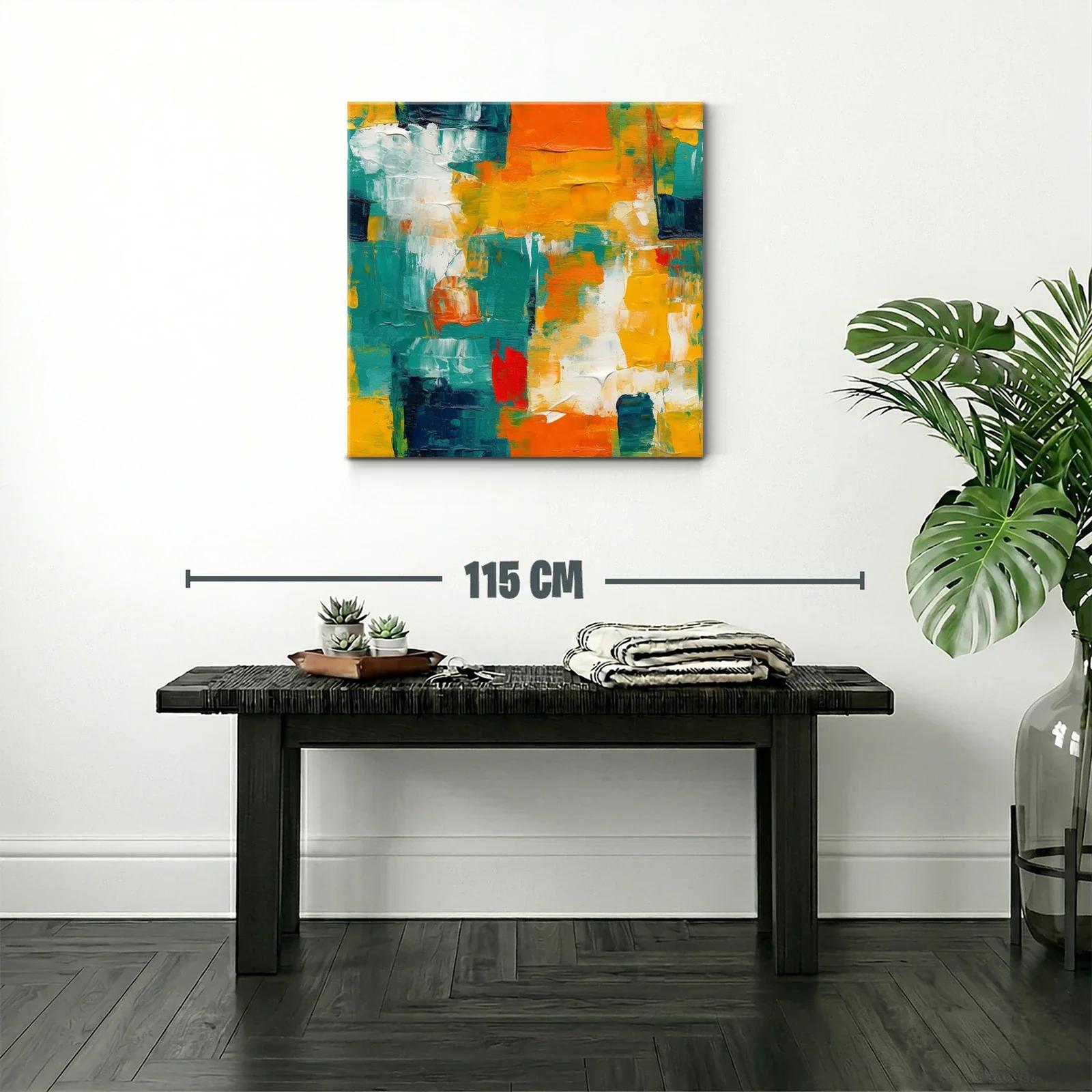 Cuadro Abstracto en Tonos Naranja Azul y Amarillo — miniatura 2
