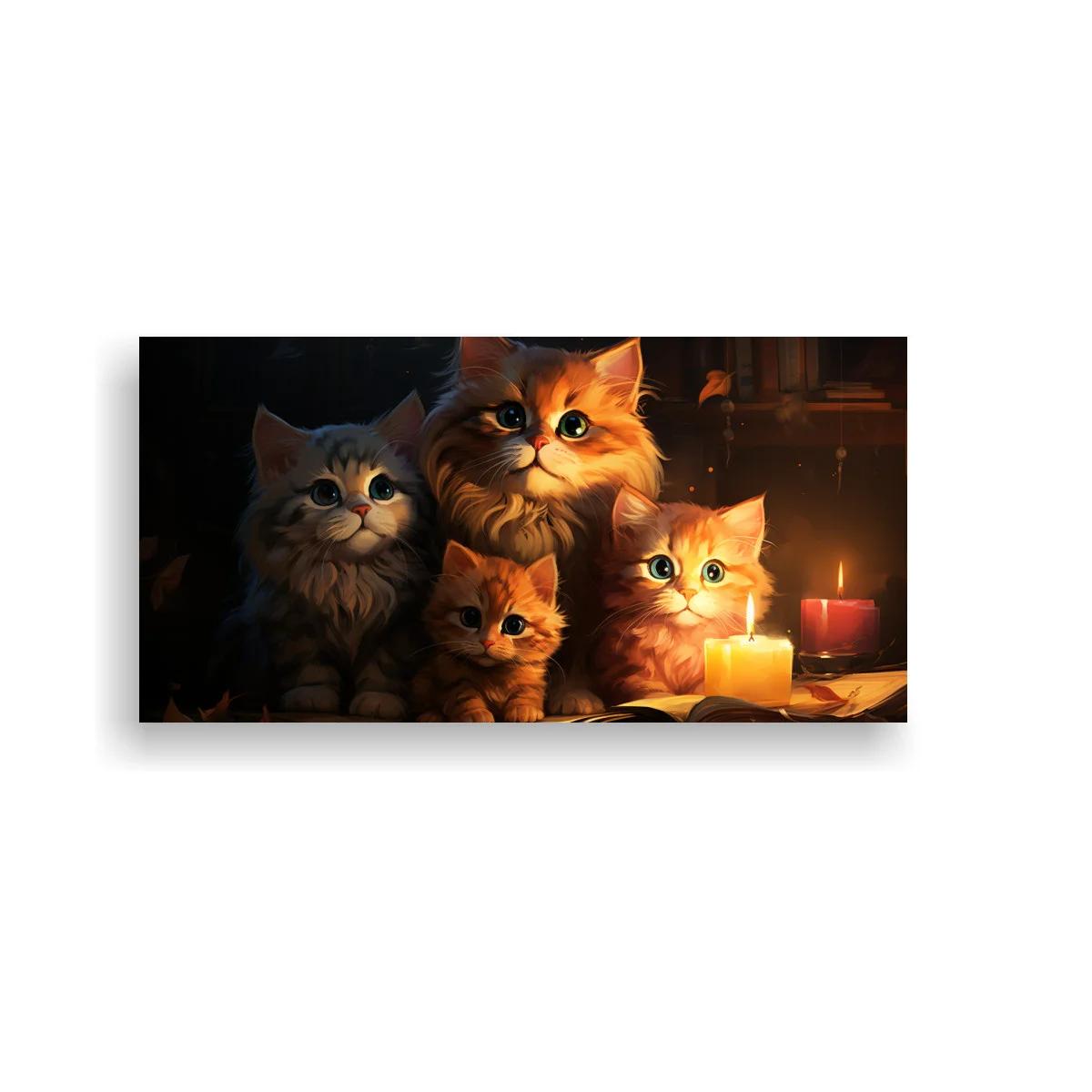Cuadro familia de gatos peludos con libro y velas — imagen principal
