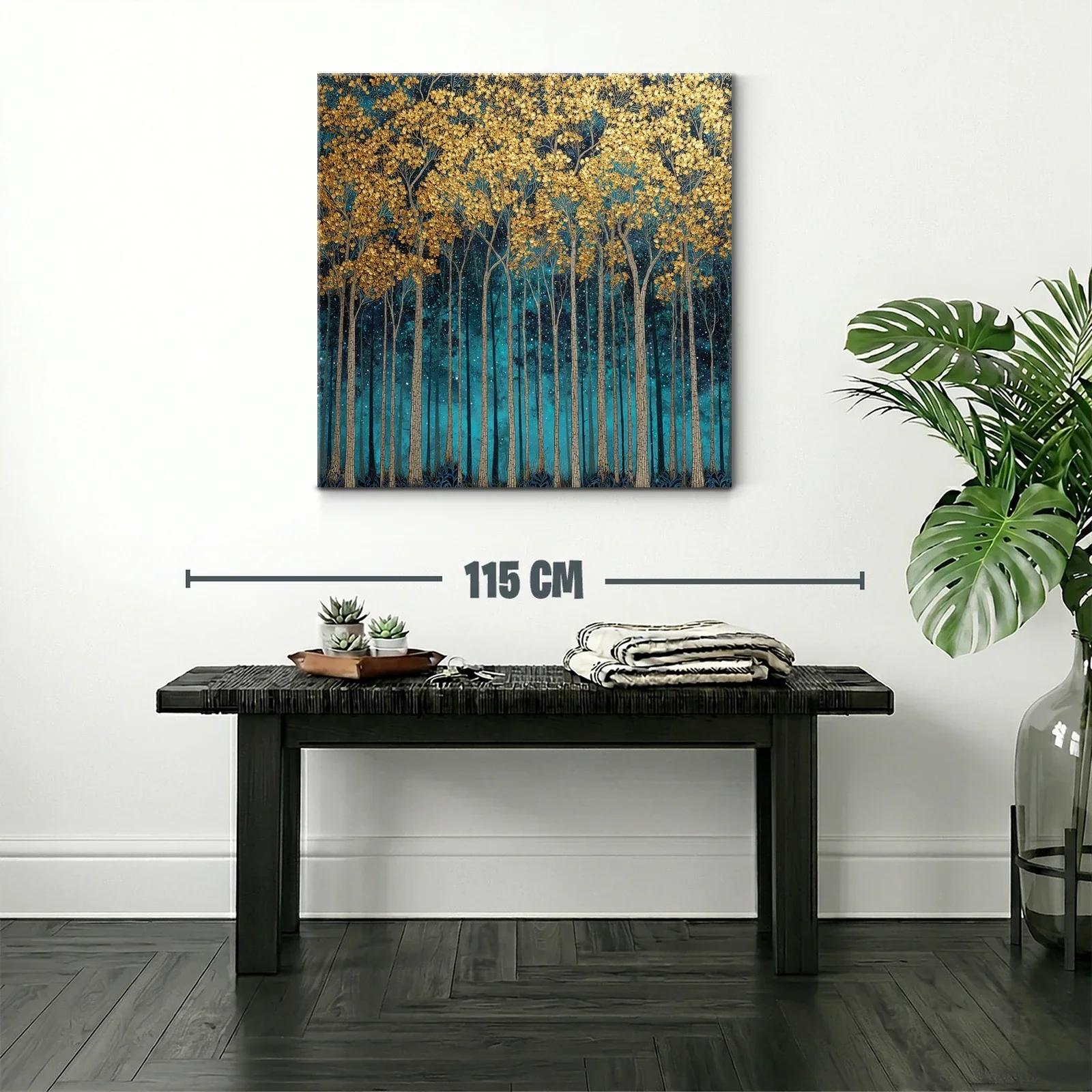 Bosque dorado bajo un cielo estrellado azul intenso — miniatura 2