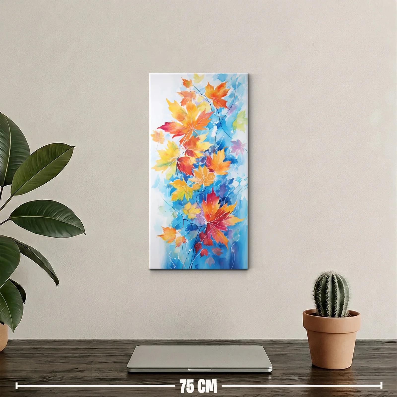 Cuadro hojas de arce otoñales con fondo azul de acuarela — miniatura 2