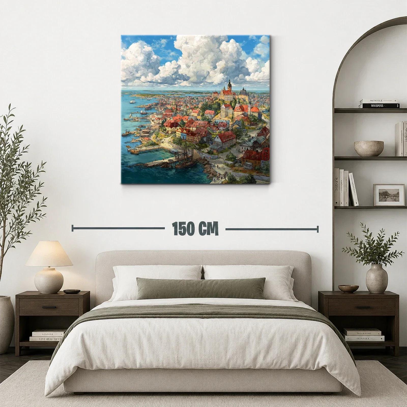 Vista panorámica de pueblo costero bajo cielo dramático — miniatura 3