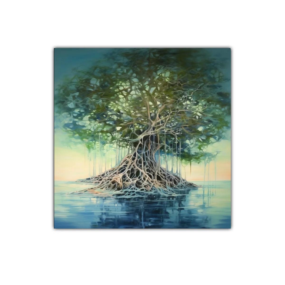 Árbol enraizado en agua con tonos suaves y verdes — imagen principal