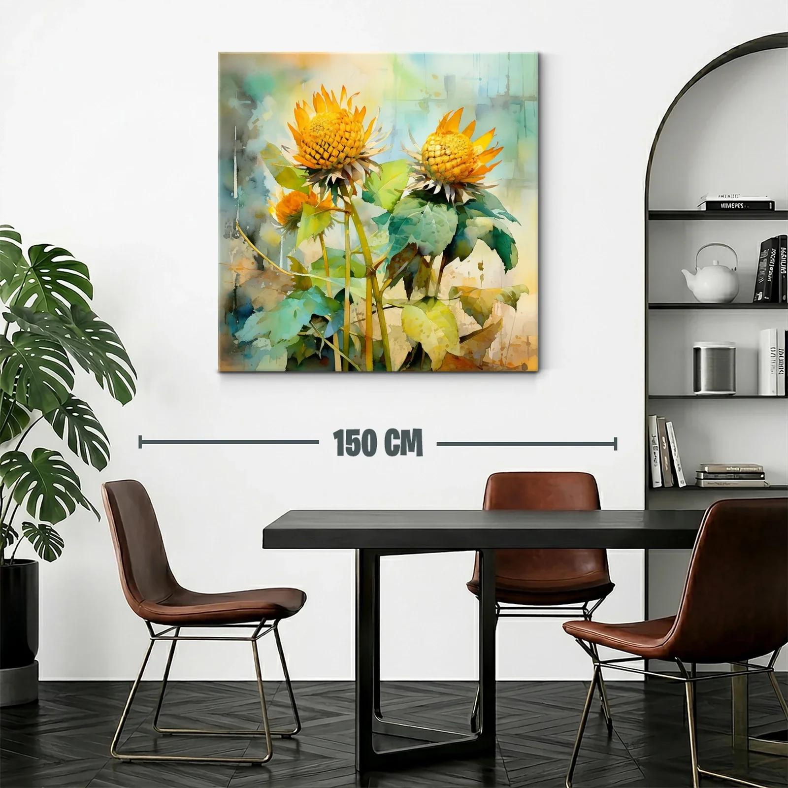 Cuadro con flores amarillas luminosas y hojas verdes — miniatura 2