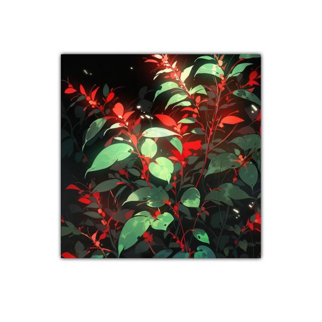 Naturaleza vibrante con hojas verdes y toques rojos llamativos