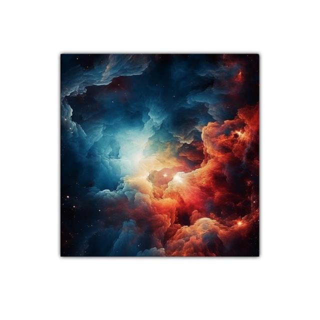 Cuadro abstracto con explosión cósmica en tonos intensos