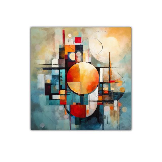 Cuadro abstracto con formas geométricas y colores vibrantes