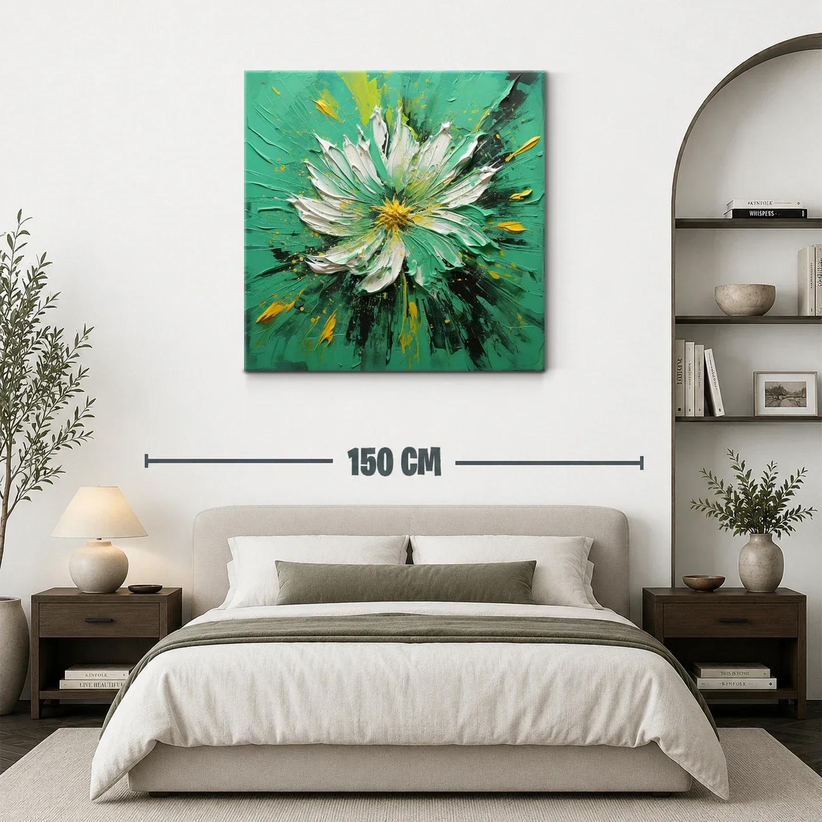Cuadro floral vibrante en tonos verdes y amarillos — miniatura 3