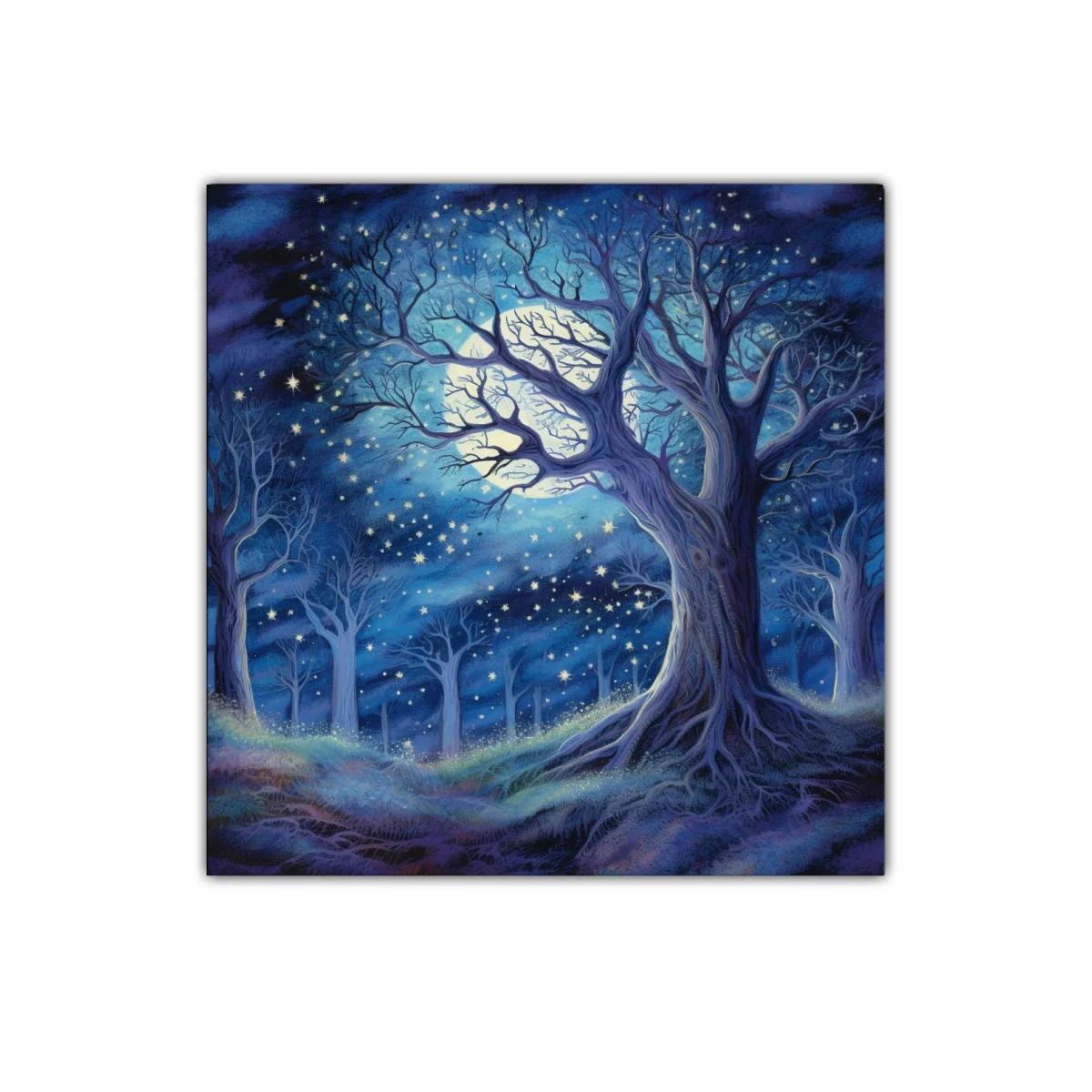 Bosque encantado bajo luna brillante y estrellas — miniatura 1