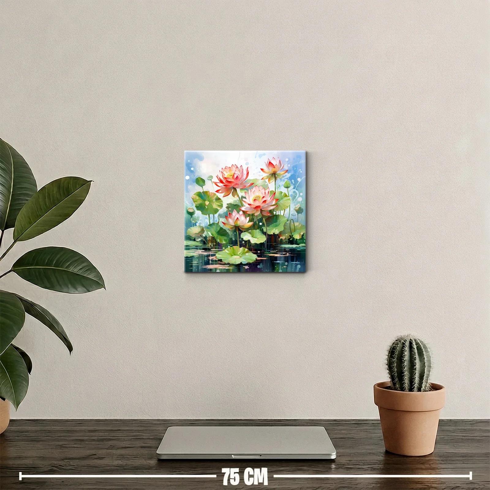 Cuadro Lotus en agua con tonos suaves y vibrantes — miniatura 2