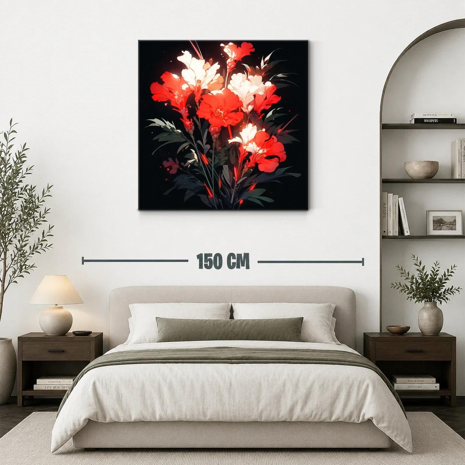 Ramo vibrante de flores rojas y blancas sobre fondo oscuro — miniatura 3