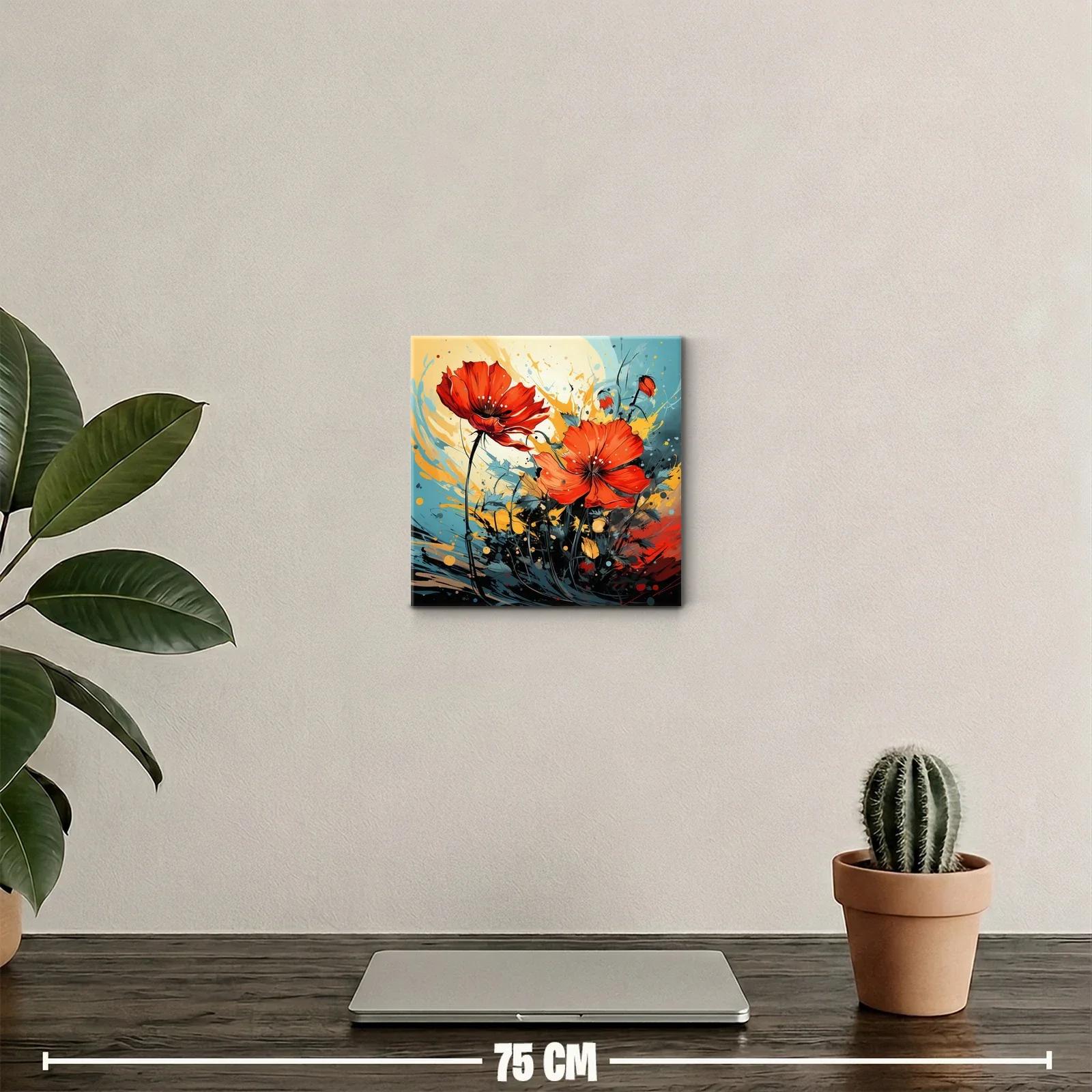 Cuadro decorativo vibrante con flores rojas y fondo dinámico — miniatura 2