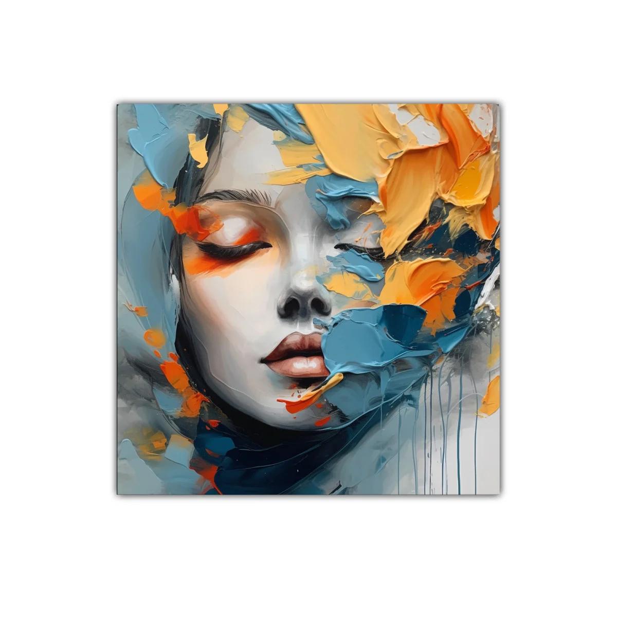 Retrato abstracto femenino con vibrantes tonos azul y naranja — imagen principal