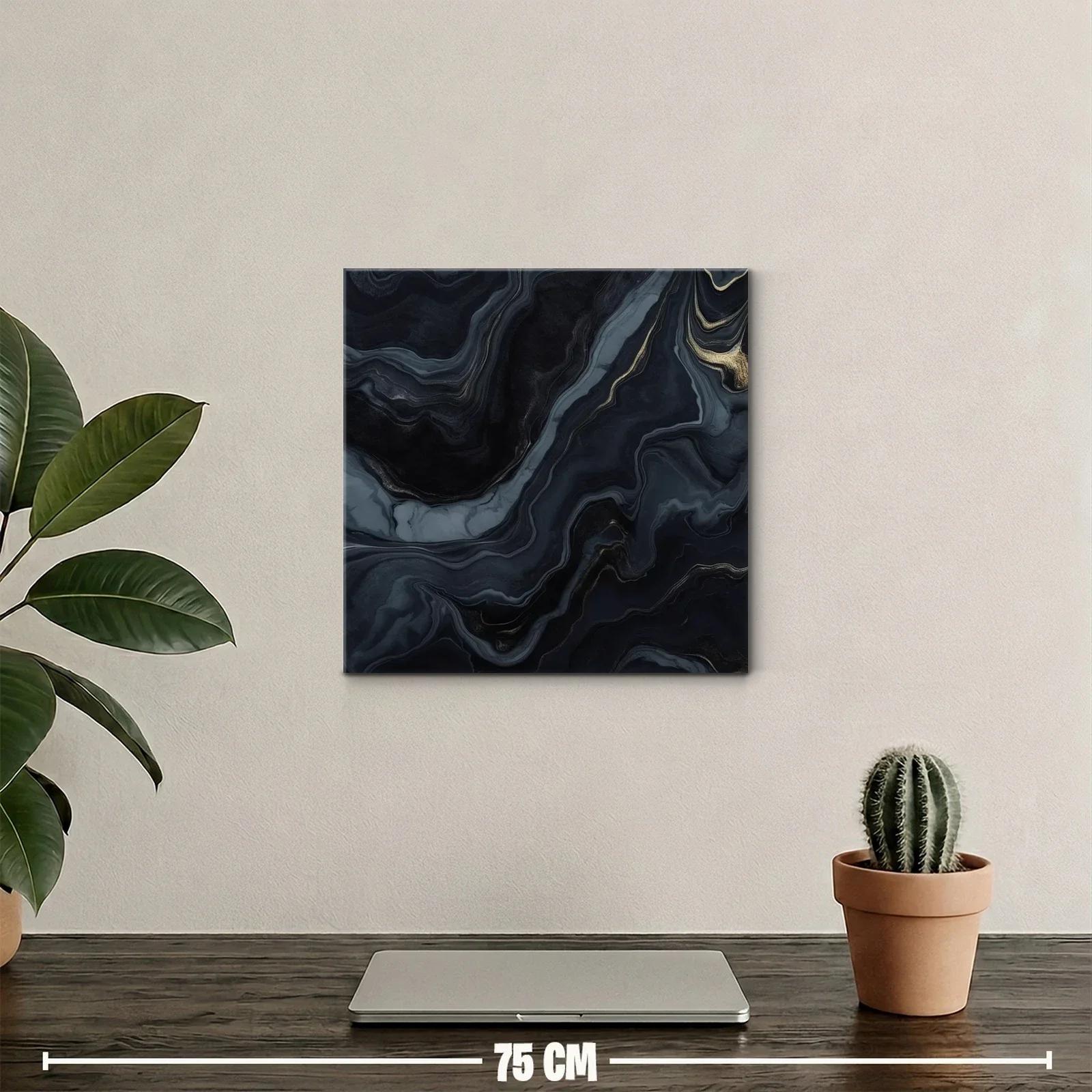 Cuadro abstracto con tonos oscuros y detalles dorados — miniatura 2