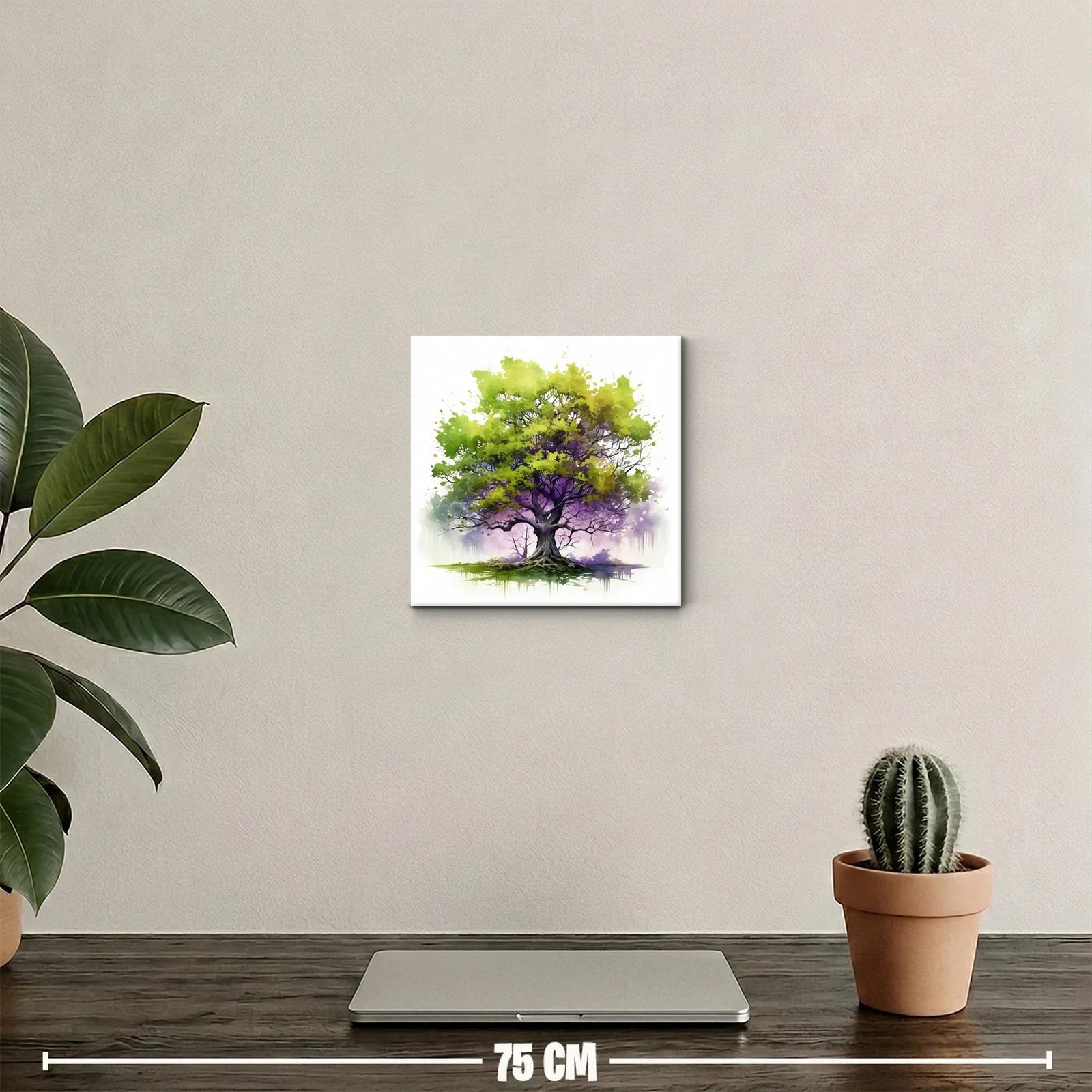 Árbol vibrante con tonos verdes y morados para decorar — miniatura 2
