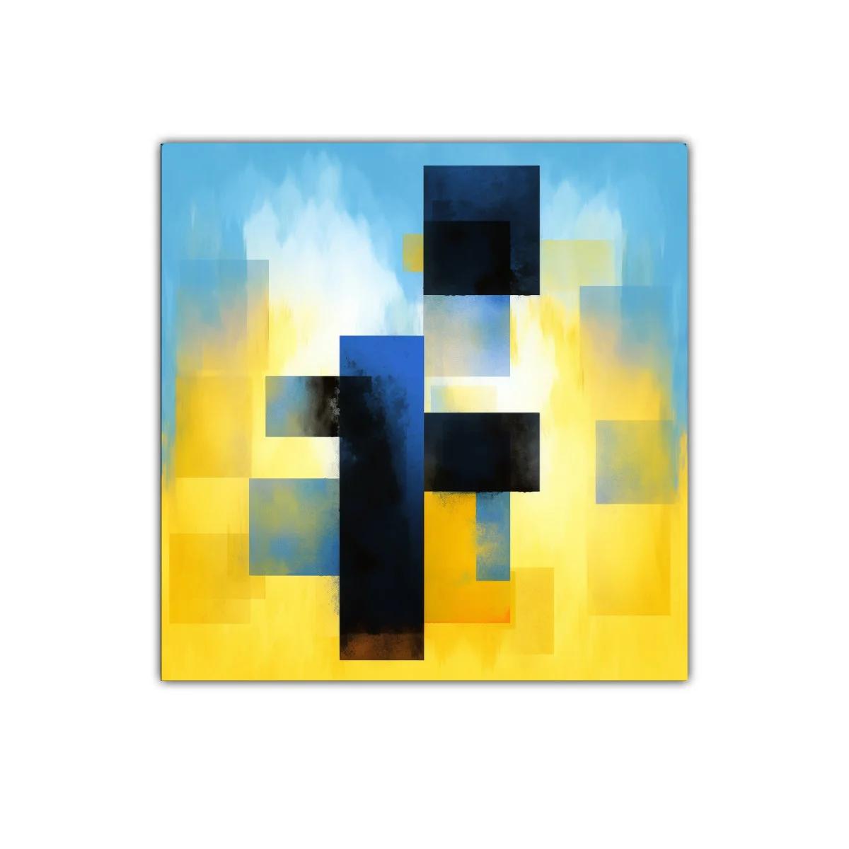Cuadro abstracto con bloques y degradados en azul y amarillo — miniatura 1