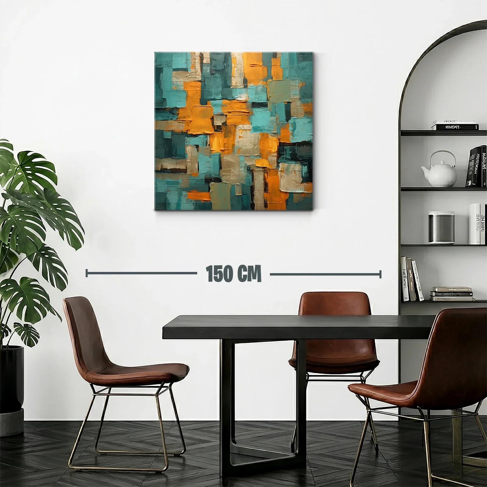 Composición abstracta con tonos cálidos y turquesa vibrante — miniatura 2