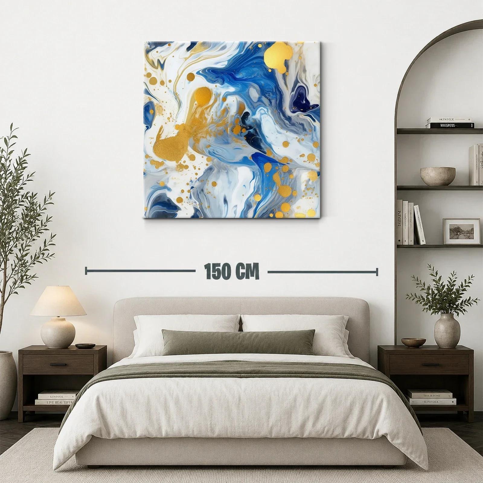 Cuadro abstracto con tonos azules y detalles dorados brillantes — miniatura 3