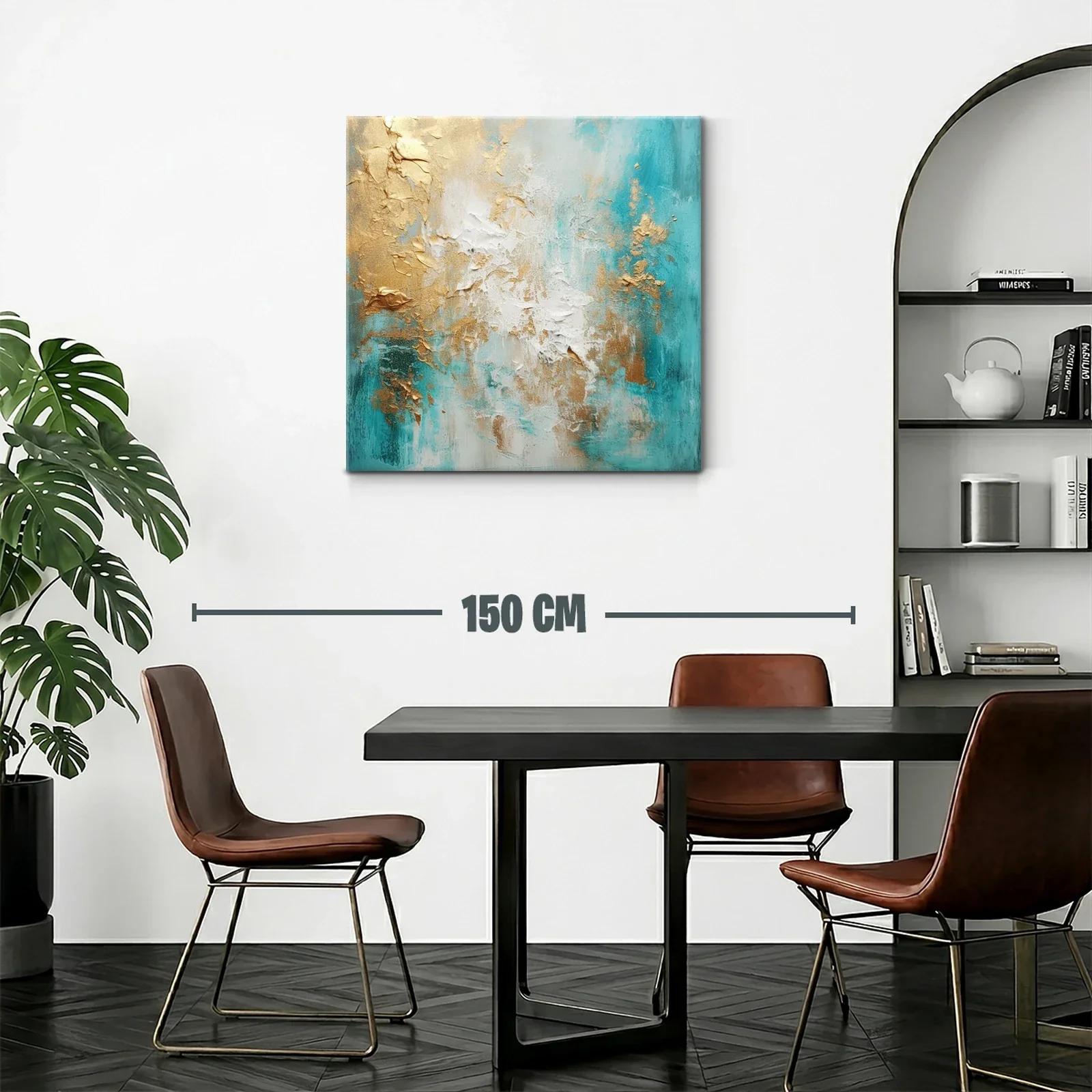 Arte abstracto con tonos turquesa y dorados cálidos — miniatura 2