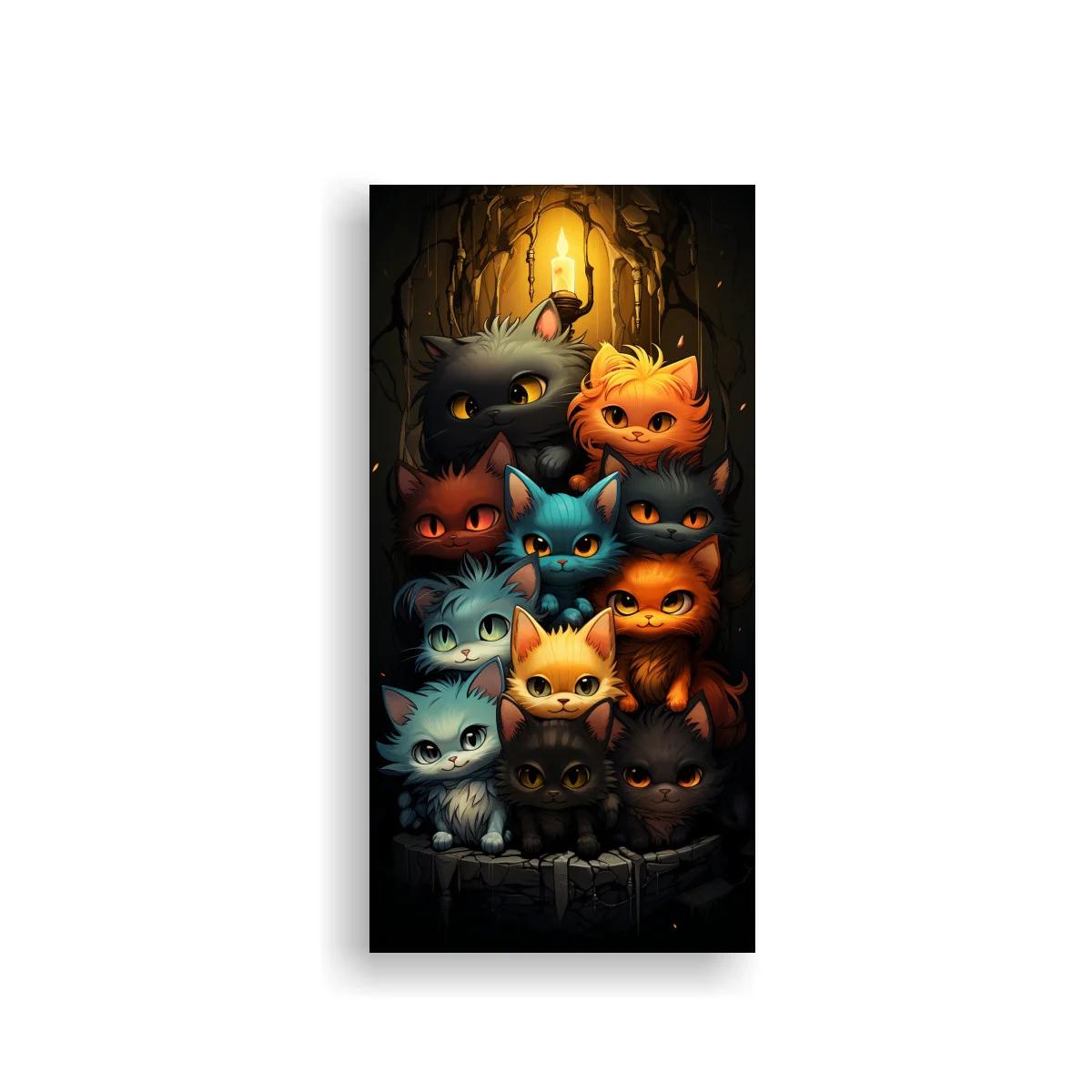 Cuadro grupo de gatitos en cueva dorada