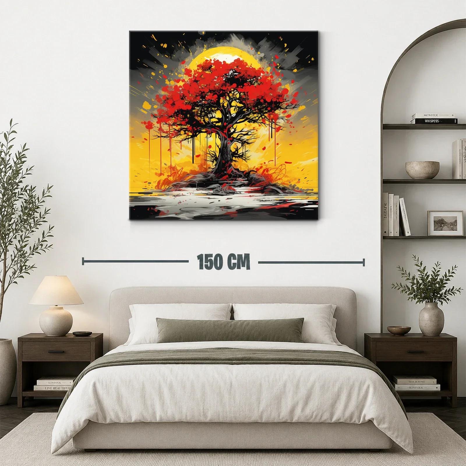Árbol rojo vibrante con fondo amarillo intenso — miniatura 3