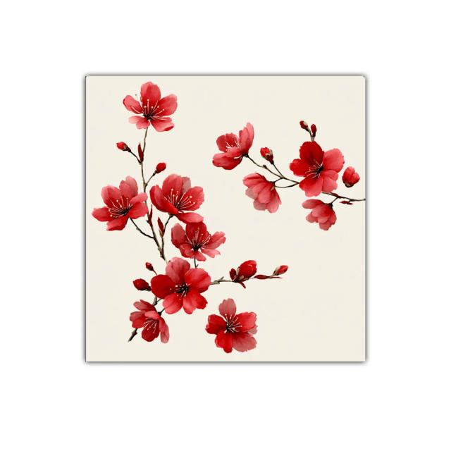 Cuadro decorativo ramas con flores rojas delicadas y elegantes