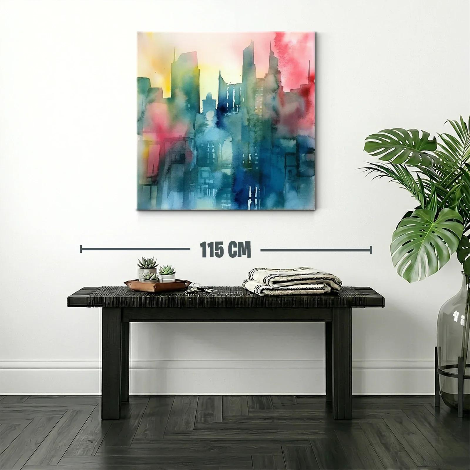 Cuadro abstracto de ciudad con tonos vibrantes y suaves — miniatura 2