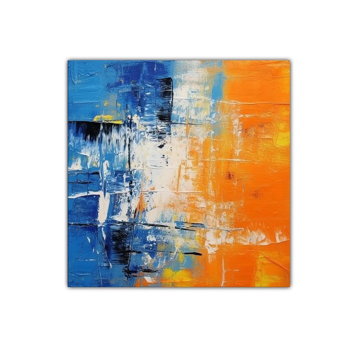 Cuadro abstracto vibrante con contrastes en azul y naranja