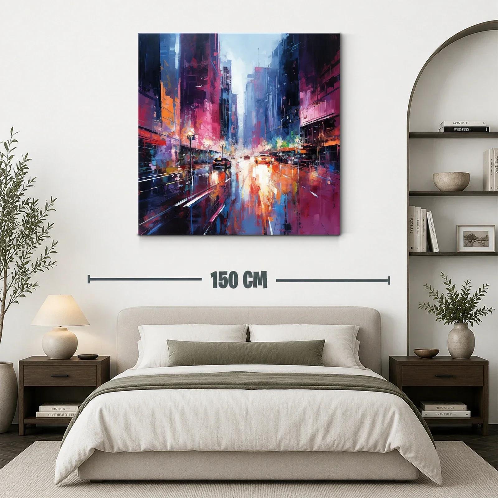 Ciudad vibrante al atardecer con reflejos intensos — miniatura 3