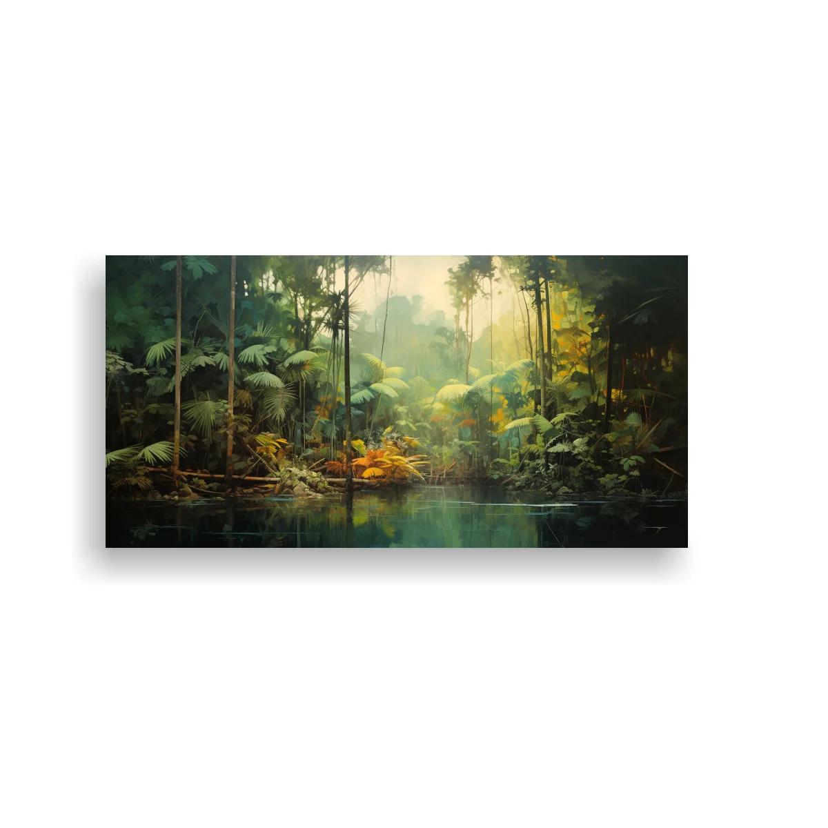 Cuadro selva tropical con estanque y frondas grandes — imagen principal