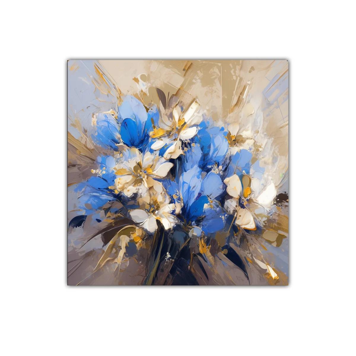 Cuadro decorativo con ramo abstracto en tonos azules y beige — imagen principal