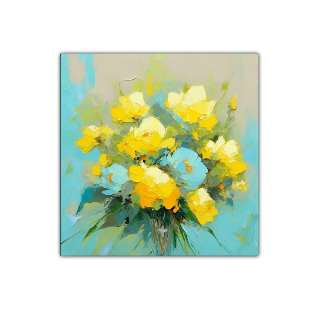 Ramo vibrante de flores en tonos amarillos y azules