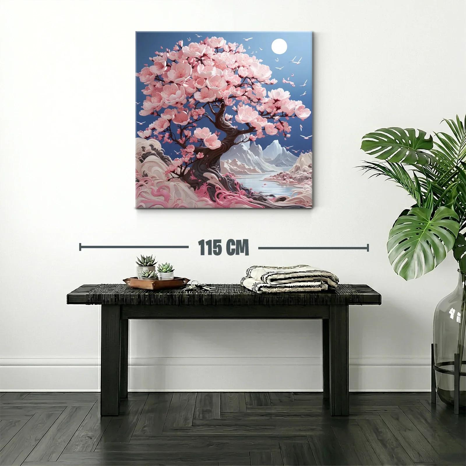 Árbol de flores rosas en paisaje sereno de montaña — miniatura 2