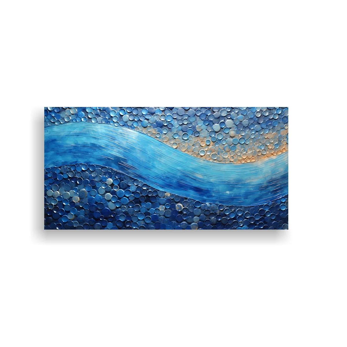 Cuadro ola abstracta azul con círculos texturizados