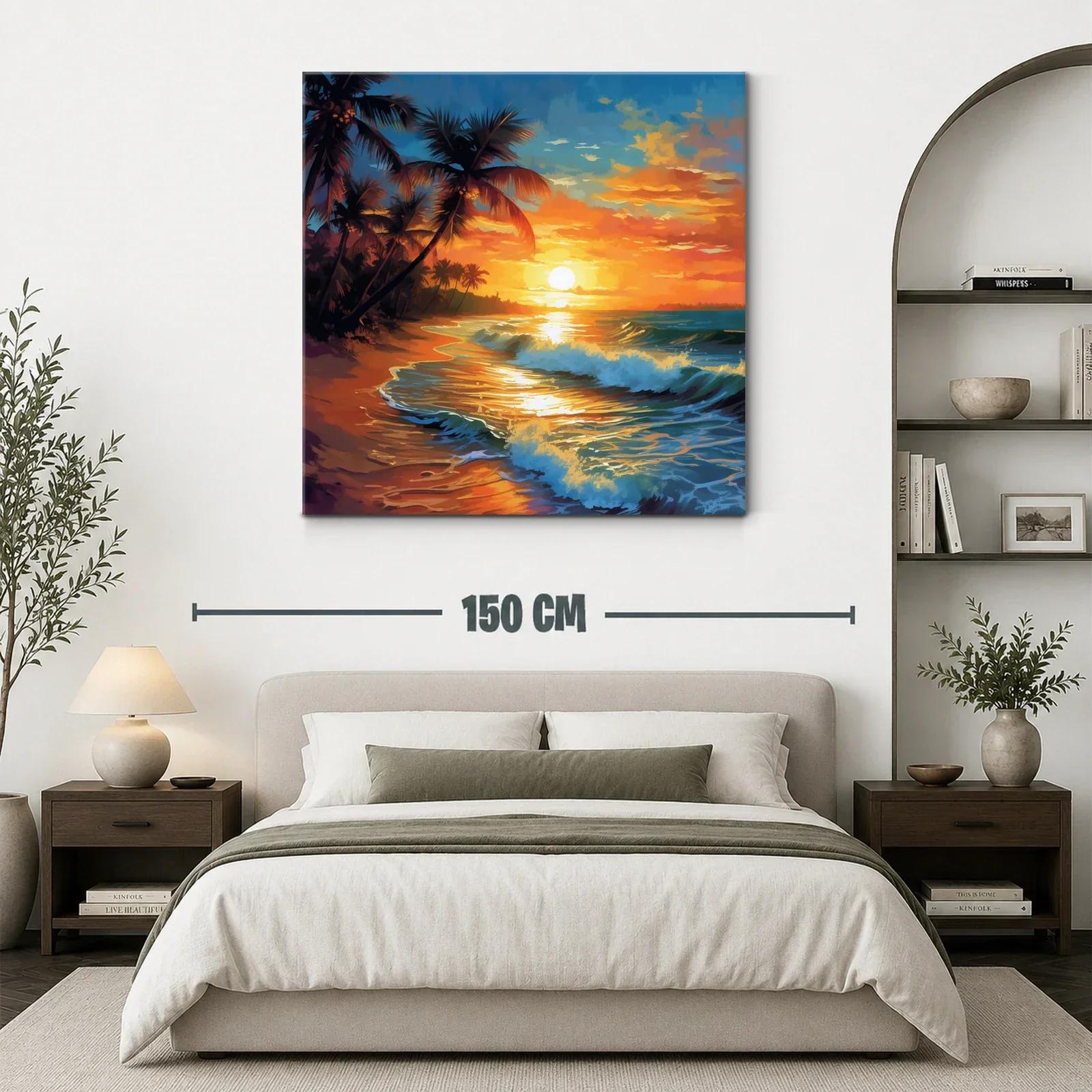 Atardecer tropical con palmeras y olas en la playa — miniatura 3
