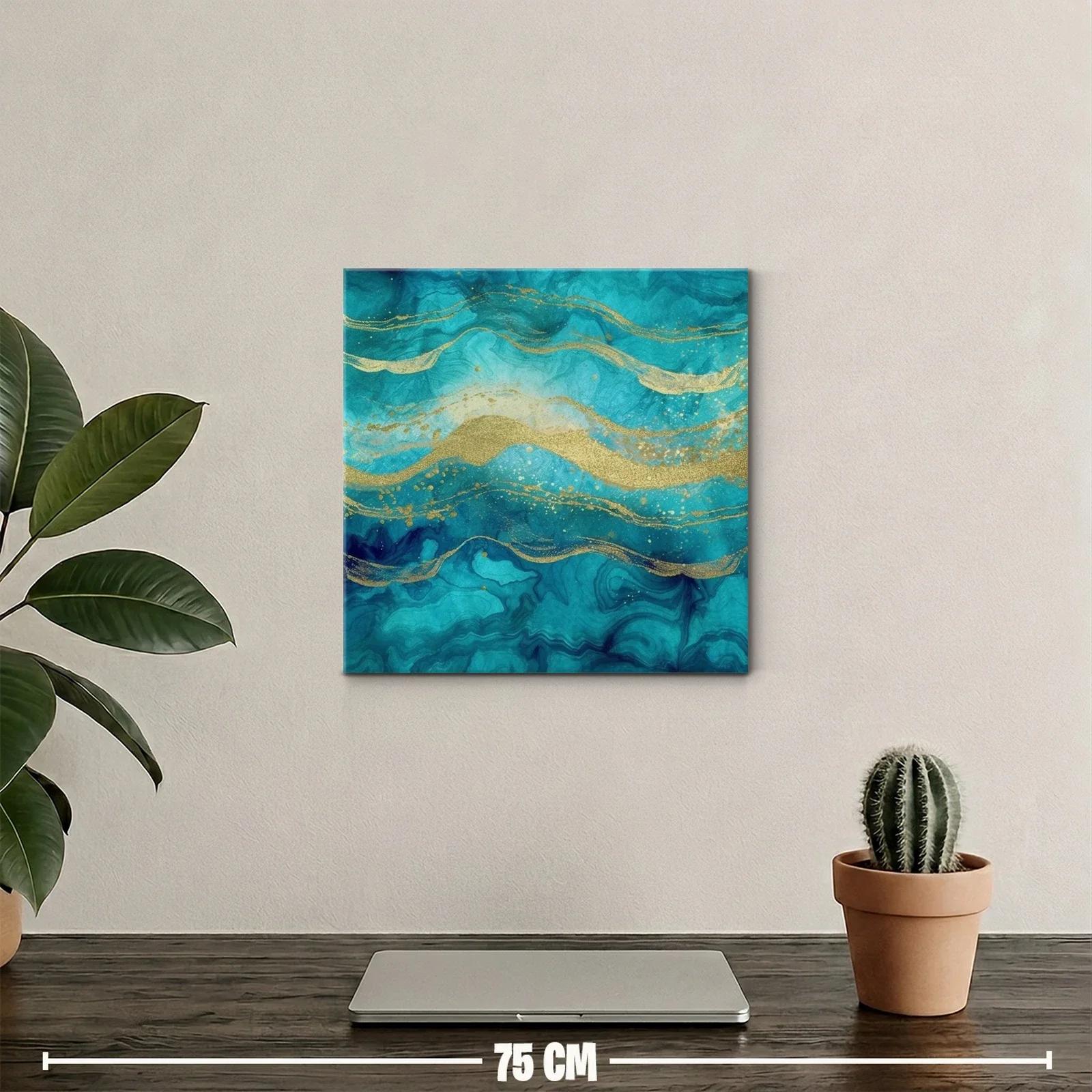 Cuadro abstracto con tonos turquesa y dorados brillantes — miniatura 2